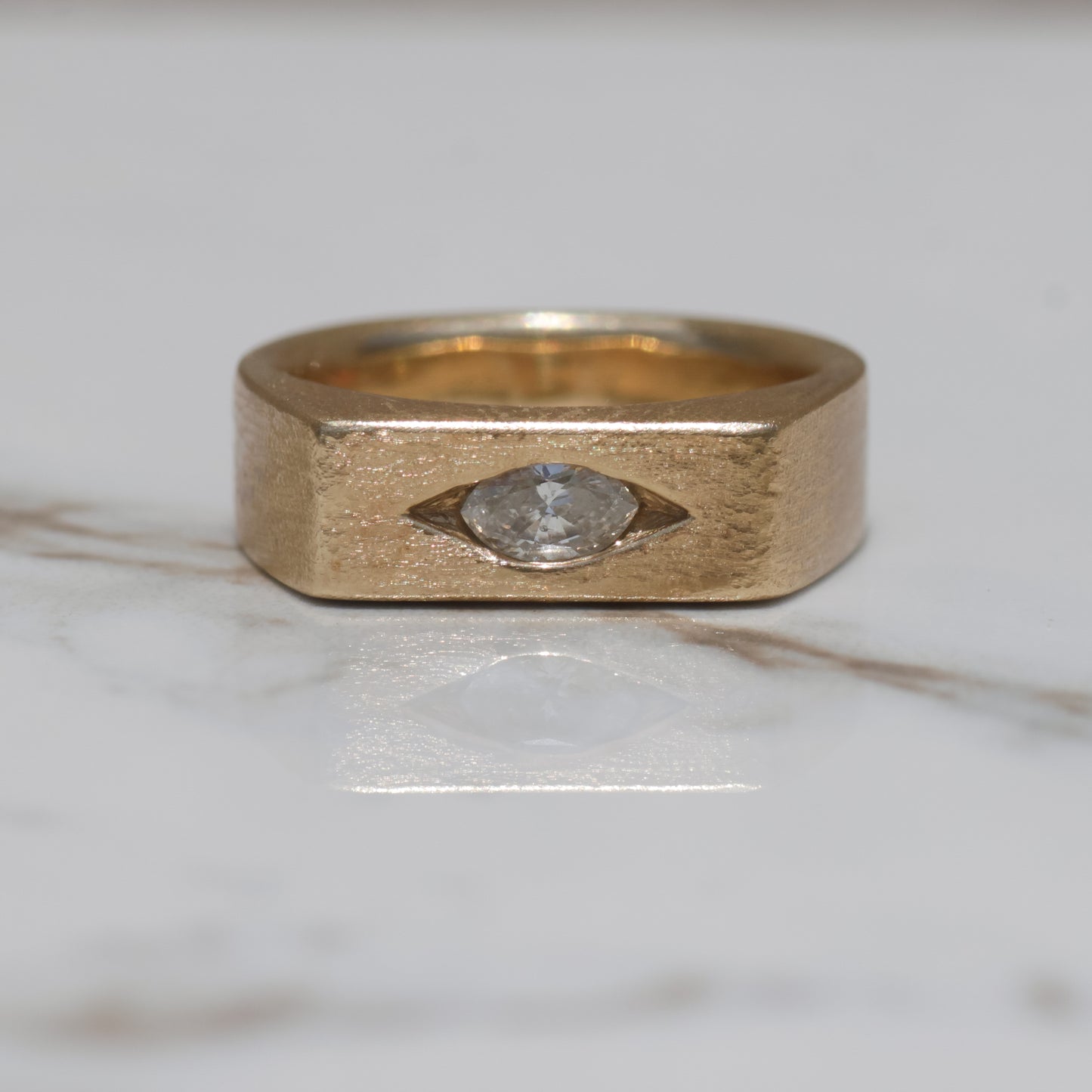 Vintage Marquise Diamond Signet Ring Sz 7 14k