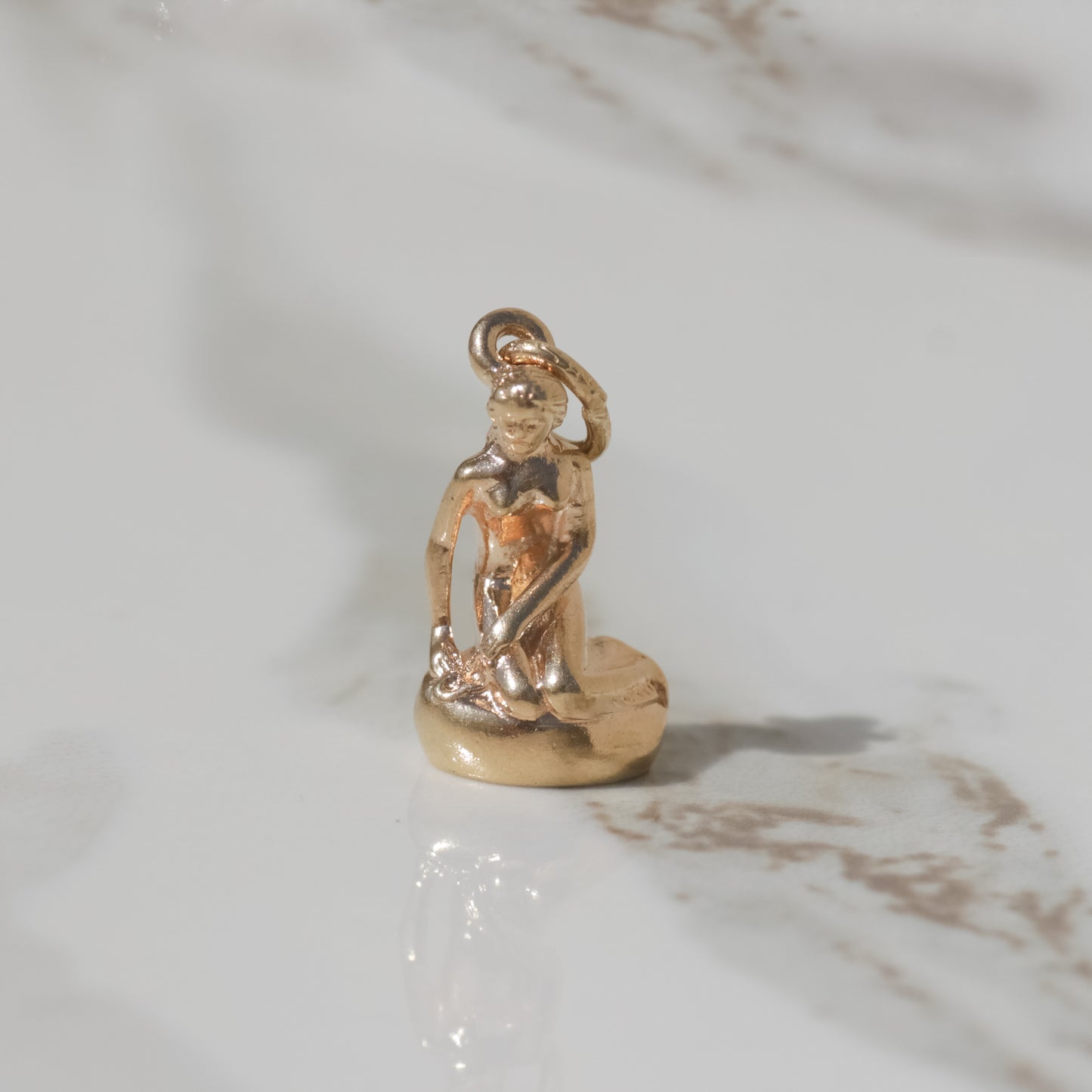 Vintage Little Mermaid Statue Charm 14k