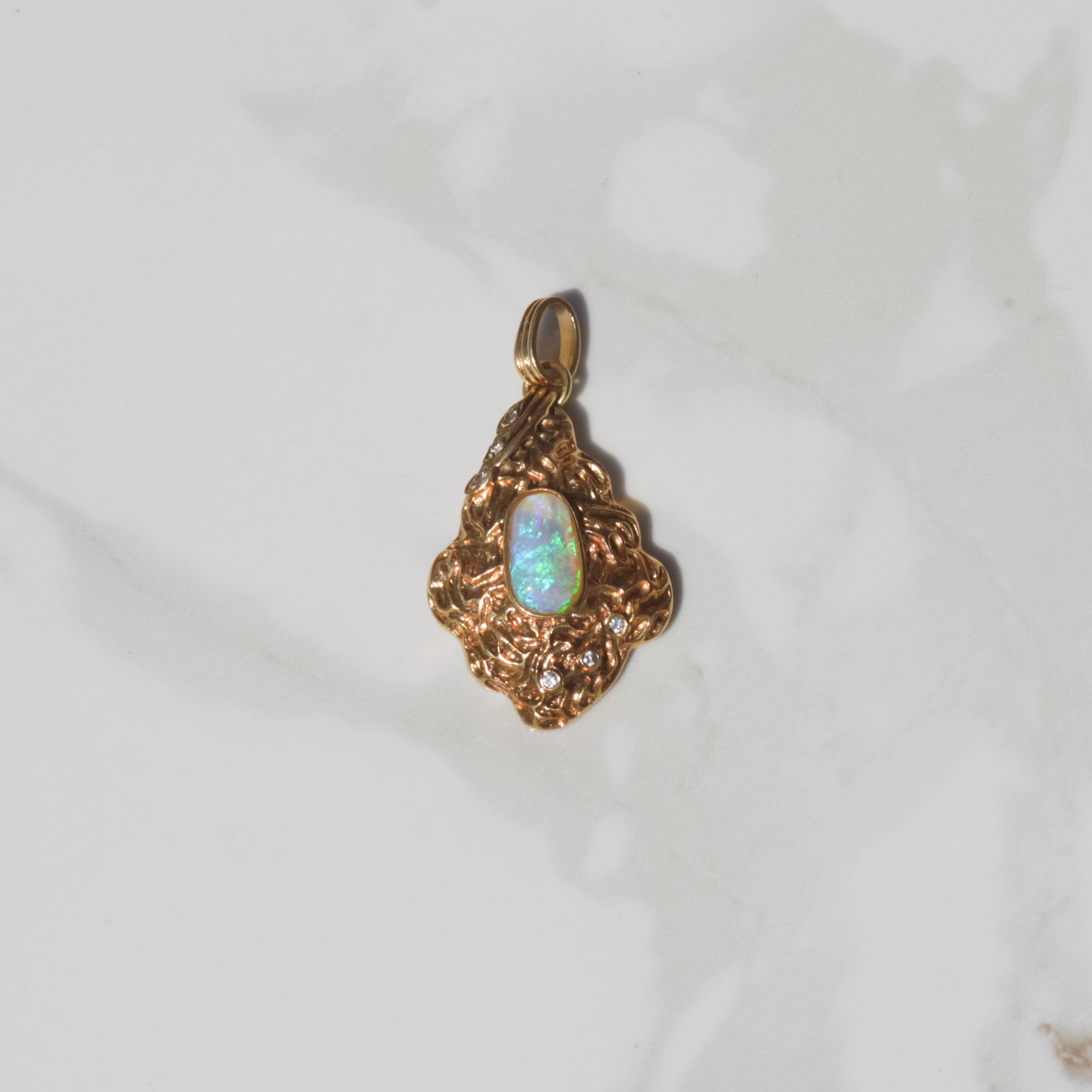Vintage Modernist Opal and Diamond Pendant