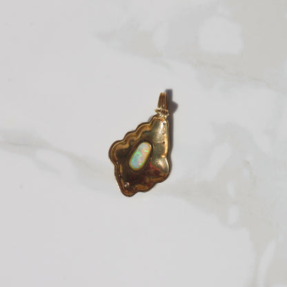 Vintage Modernist Opal and Diamond Pendant 14k Gold