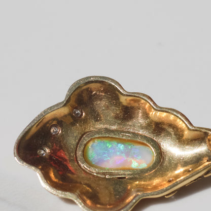 Vintage Modernist Opal and Diamond Pendant 14k Gold