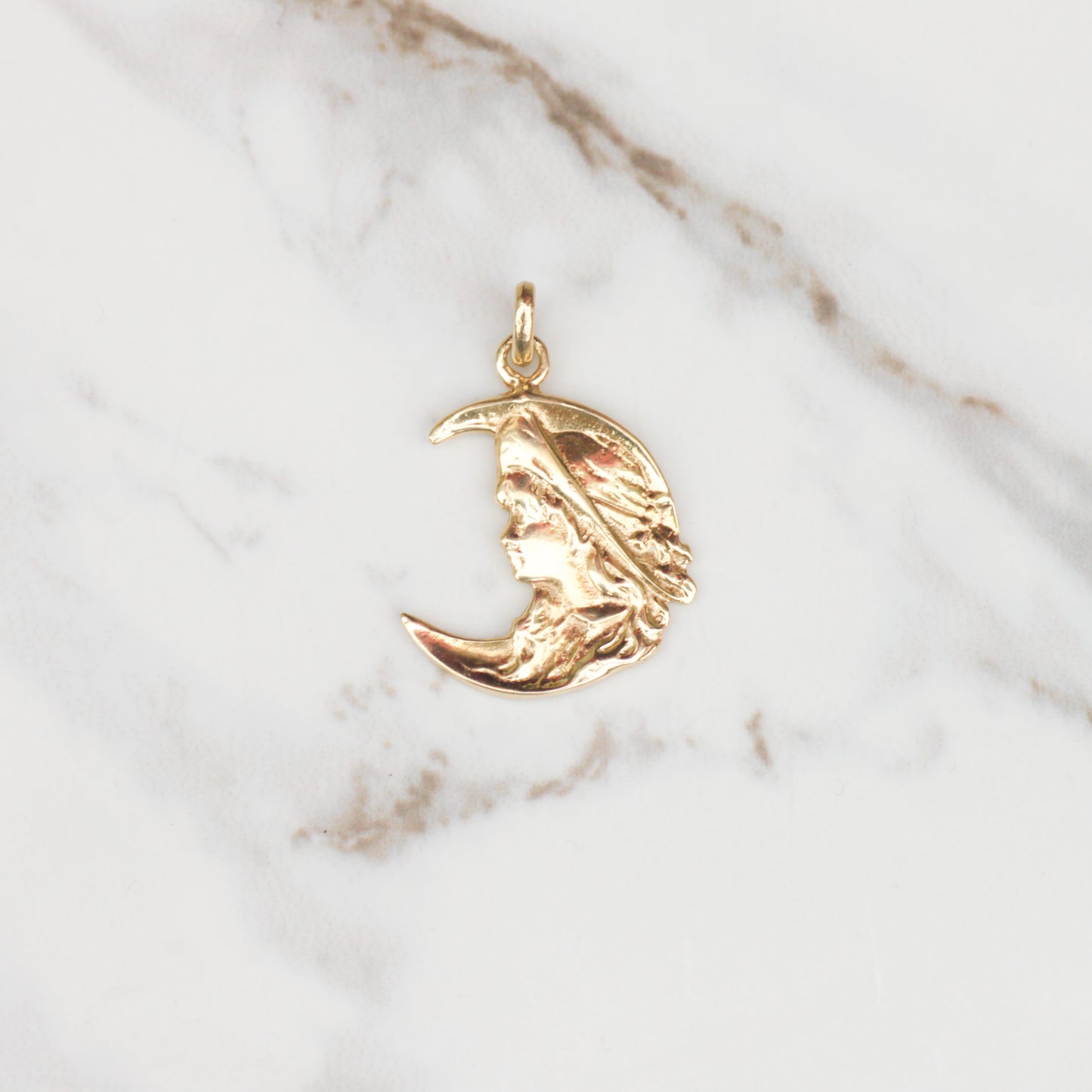 Vintage Moon Lady Pendant 14k Gold