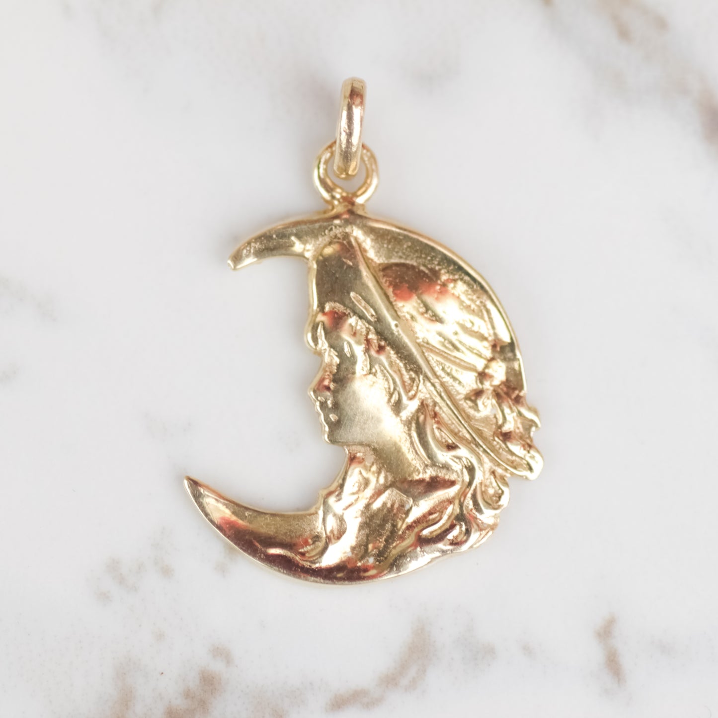 Vintage Moon Lady Pendant 14k Gold