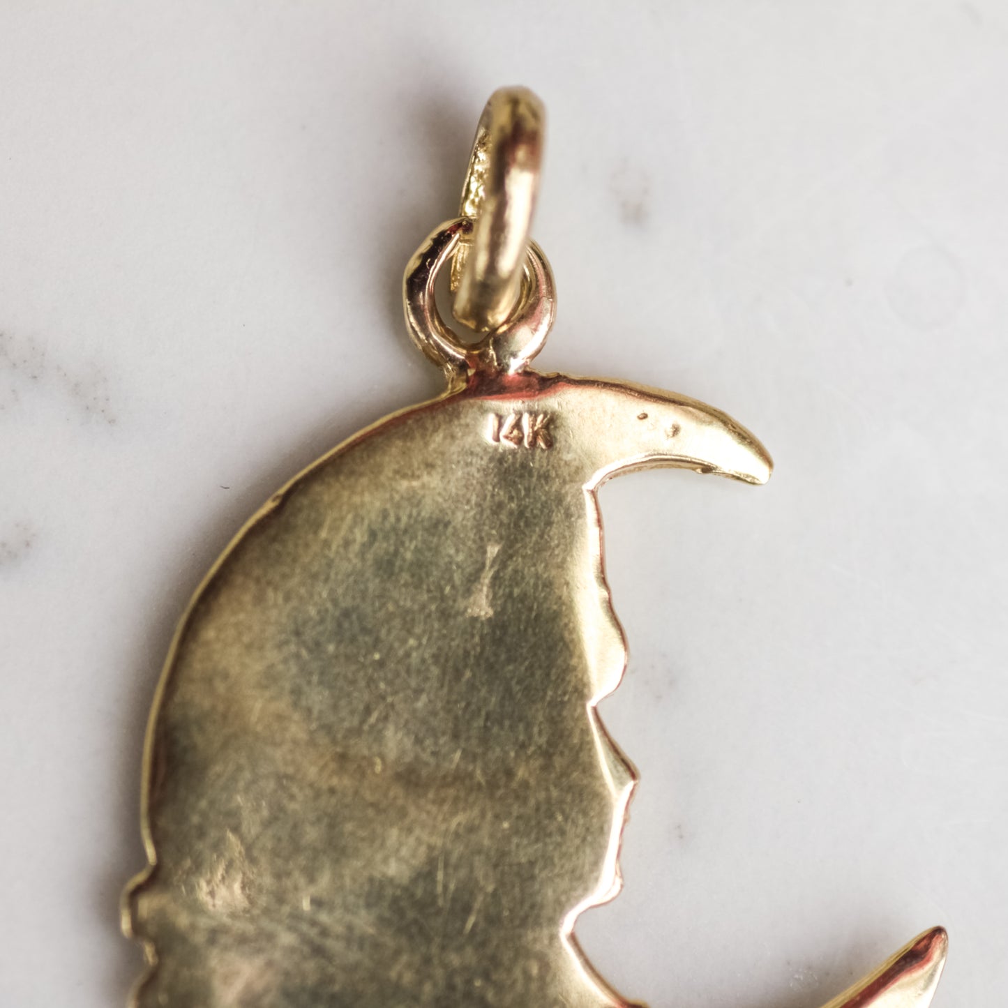 Vintage Moon Lady Pendant 14k Gold