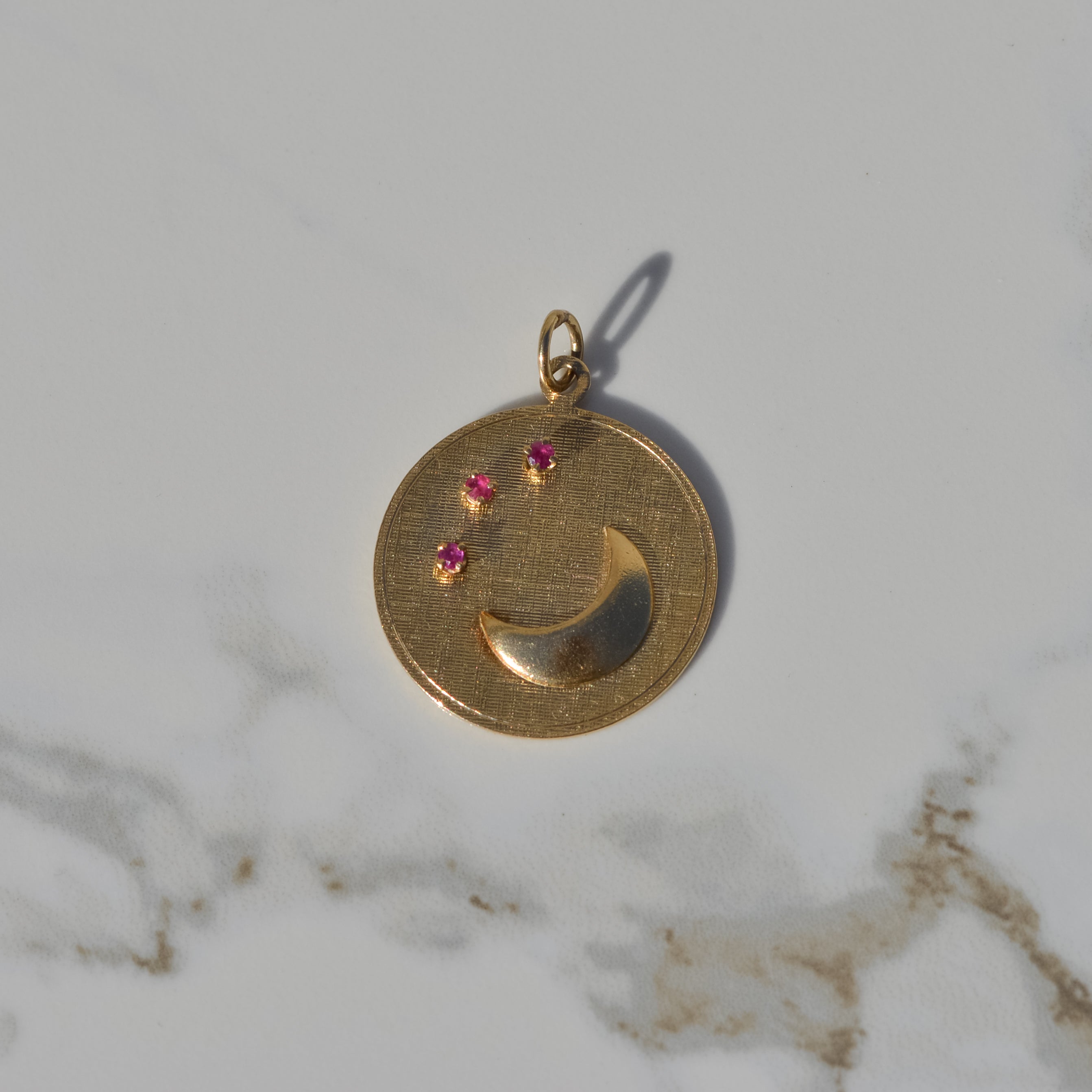 Vintage Moon Medallion Charm 14k