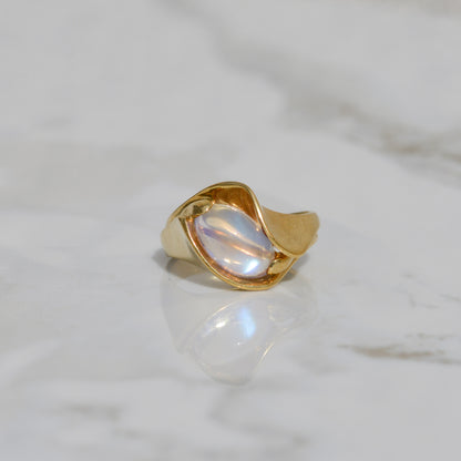 Vintage Moonstone Bypass Ring Sz 5 3/4 18k