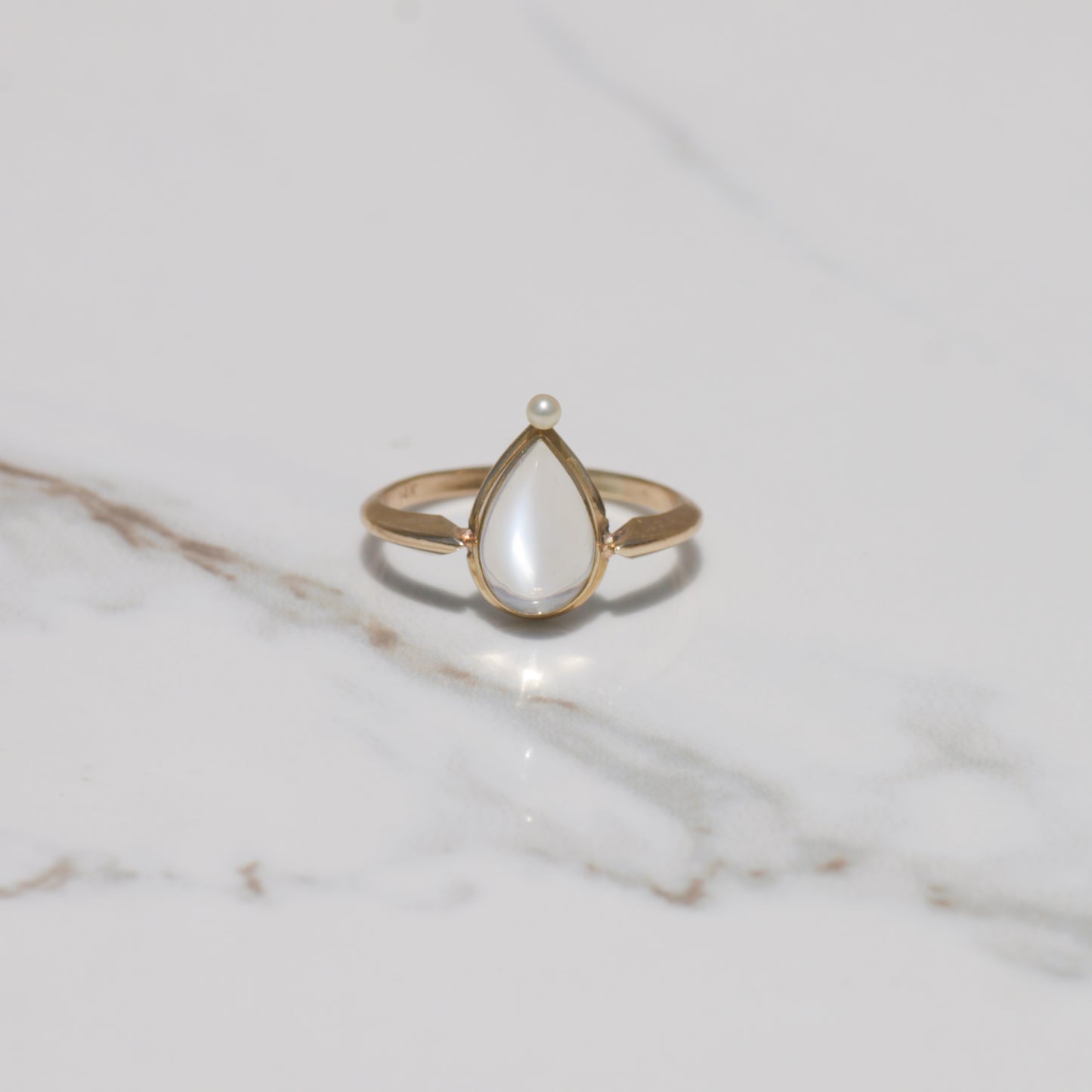 Vintage Moonstone and Pearl Ring Sz 5 14k