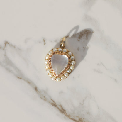 Vintage Moonstone Heart Pendant 14k