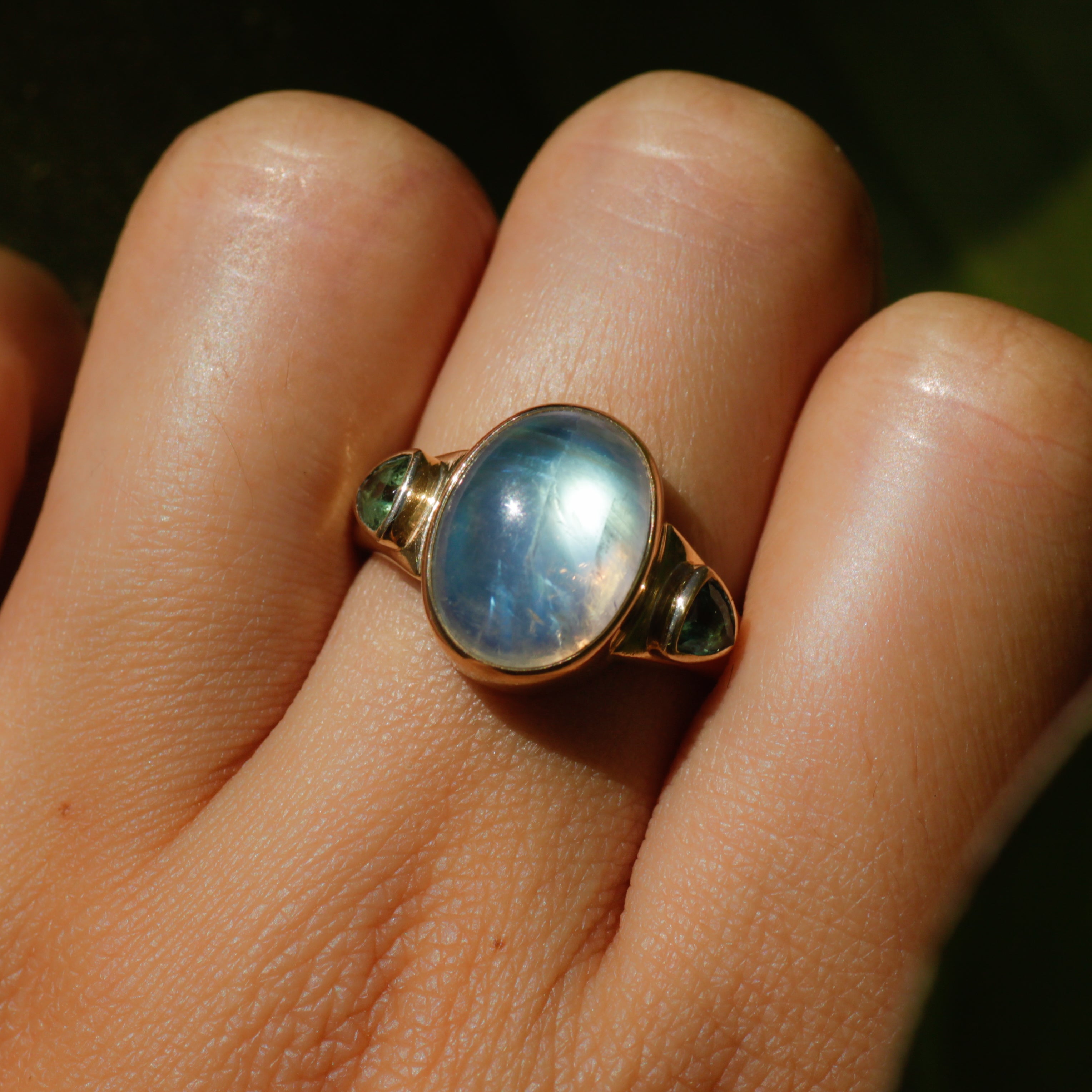 Vintage Moonstone and Tourmaline Ring