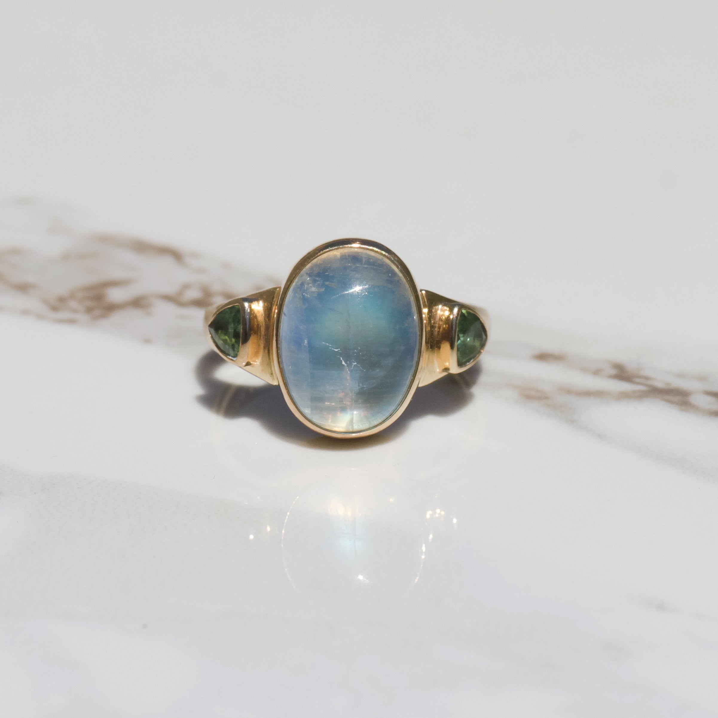 Vintage Moonstone and Tourmaline Ring