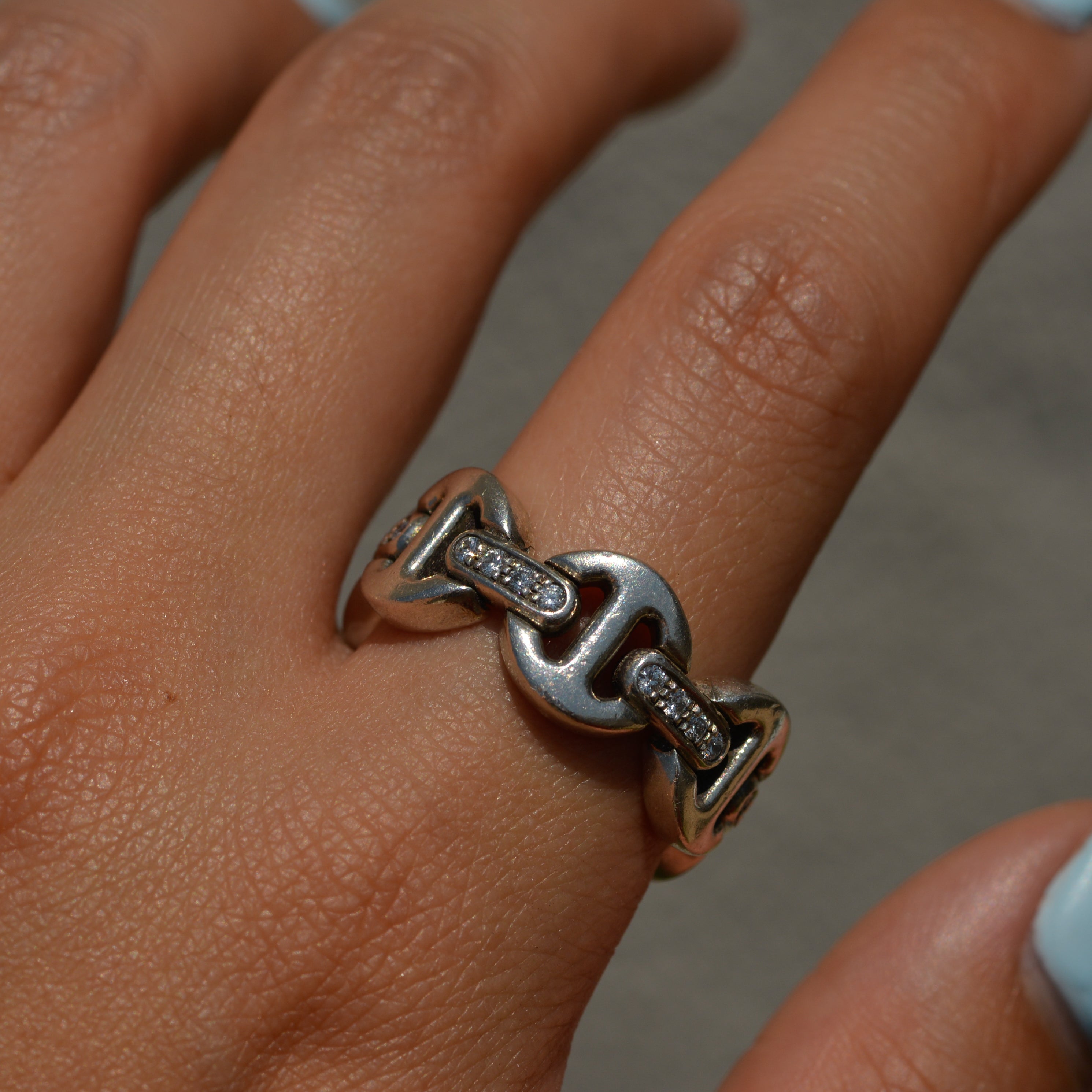 Vintage Sterling Diamond Mariner Chain Ring