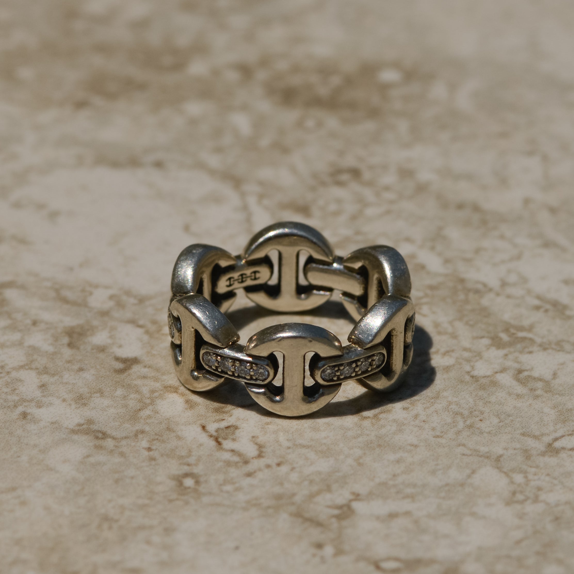 Vintage Sterling Diamond Mariner Chain Ring