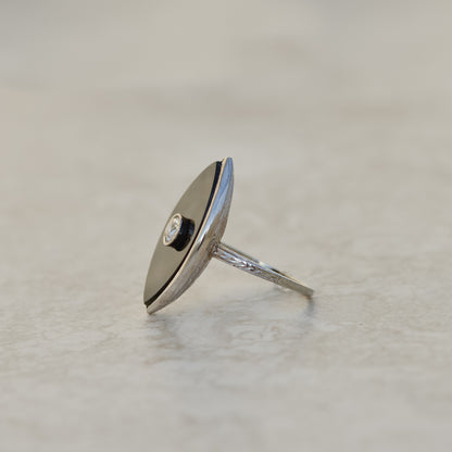 Art Deco Onyx & Diamond Navette Ring