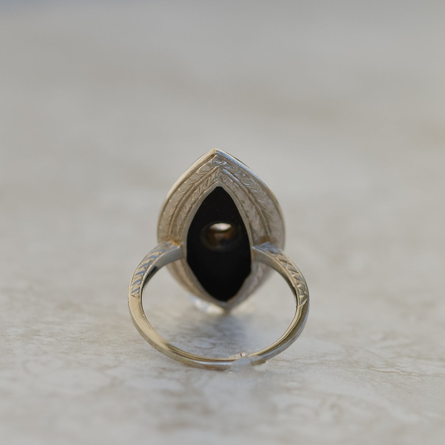 Art Deco Onyx & Diamond Navette Ring
