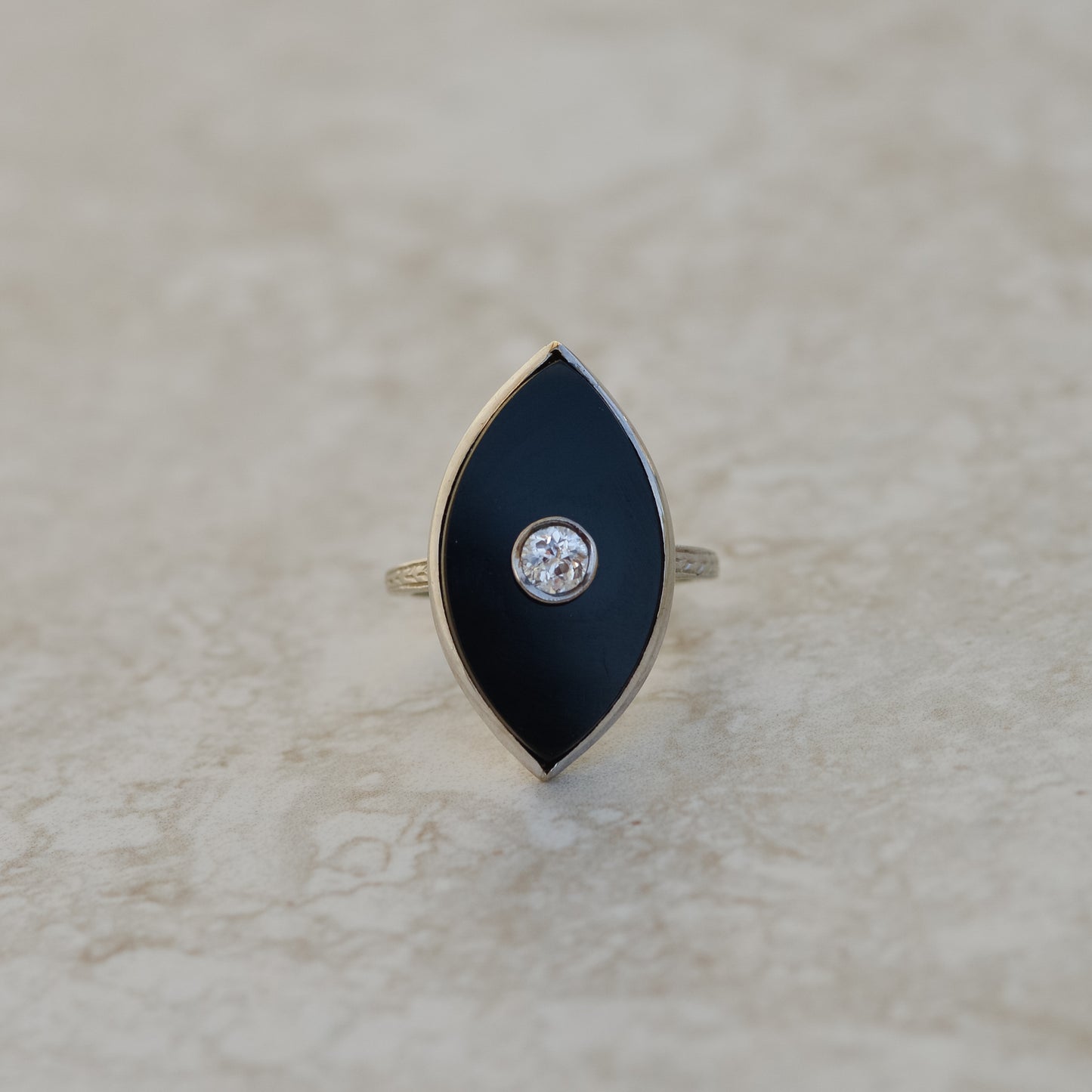 Art Deco Onyx & Diamond Navette Ring