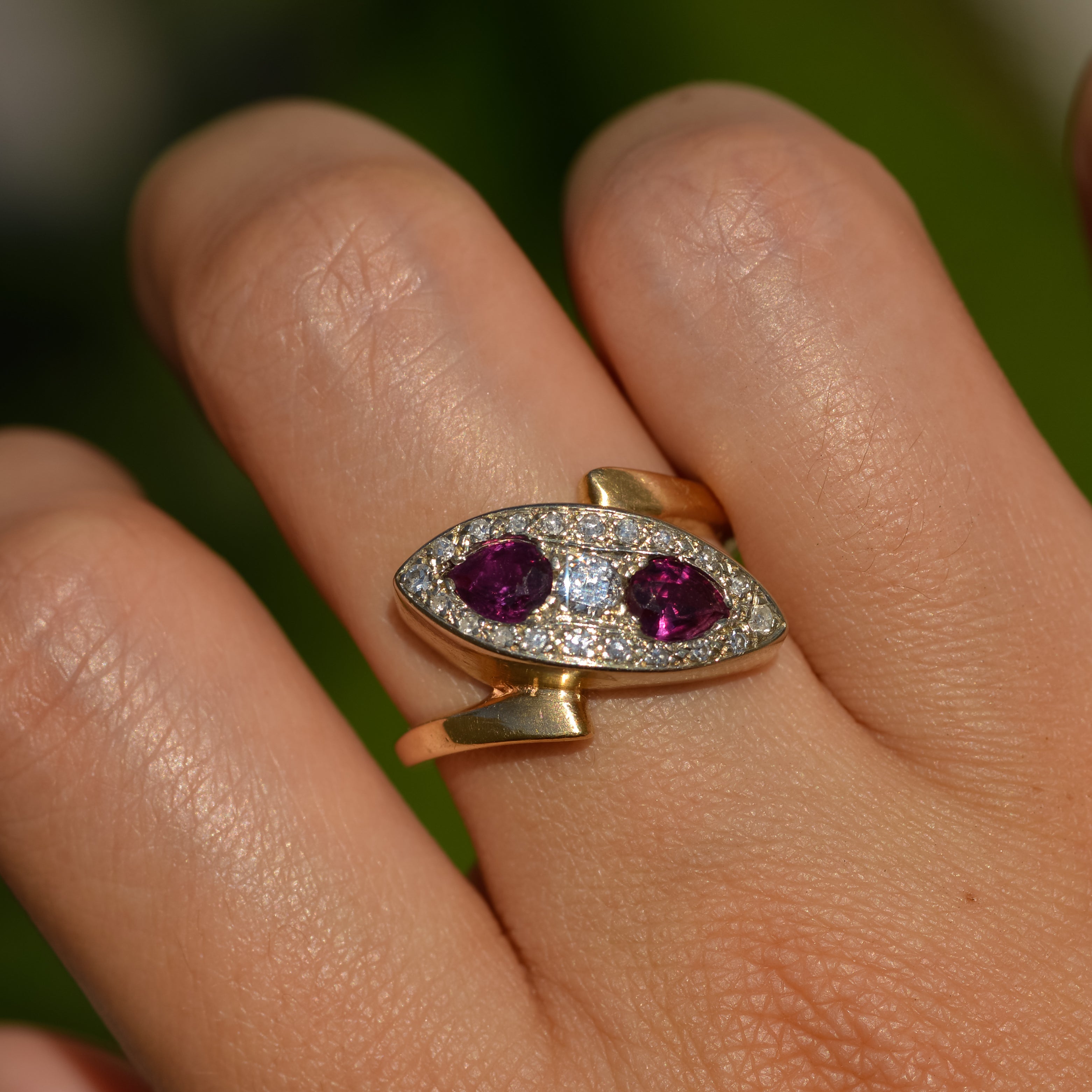 Vintage Ruby & Diamond Navette Ring