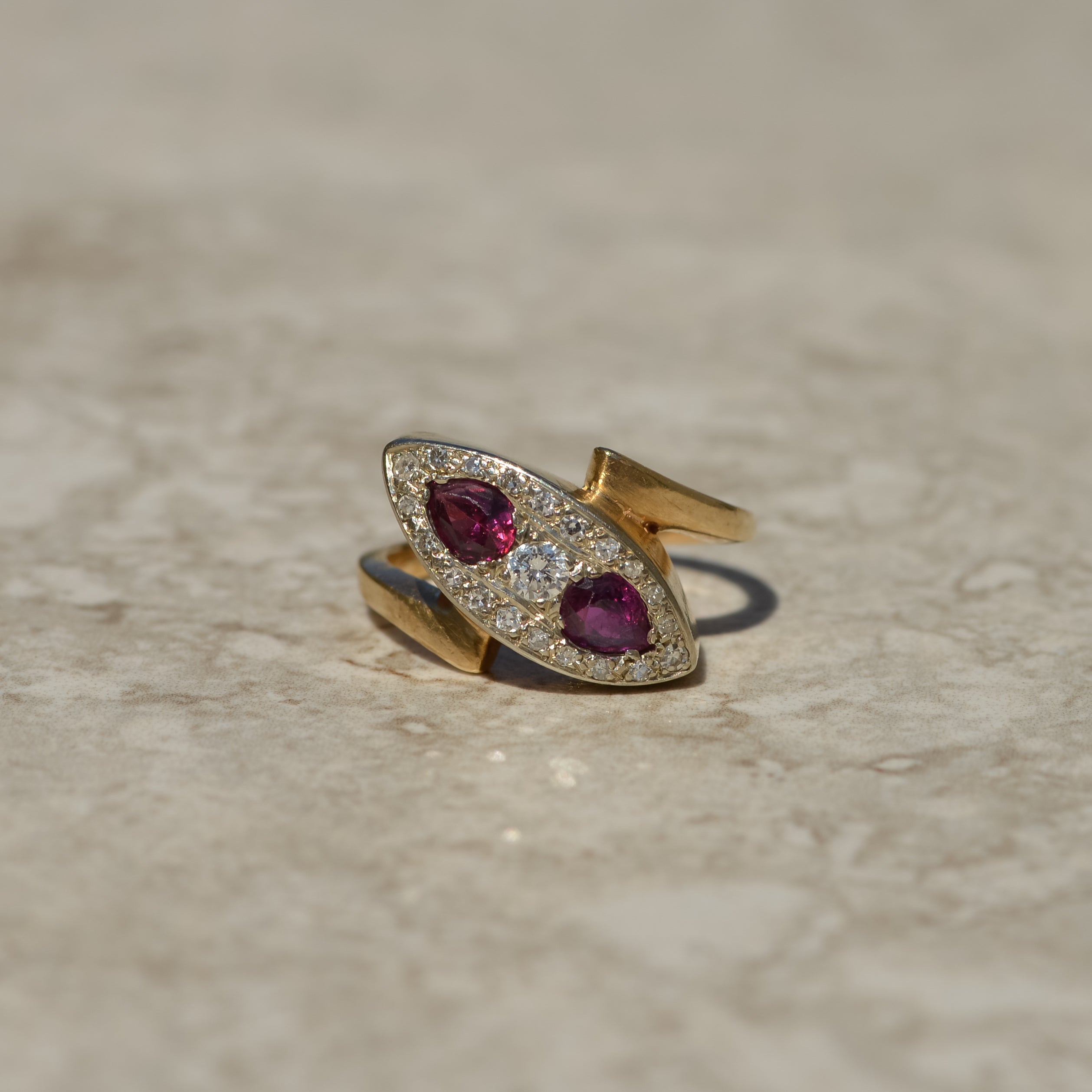 Vintage Ruby & Diamond Navette Ring