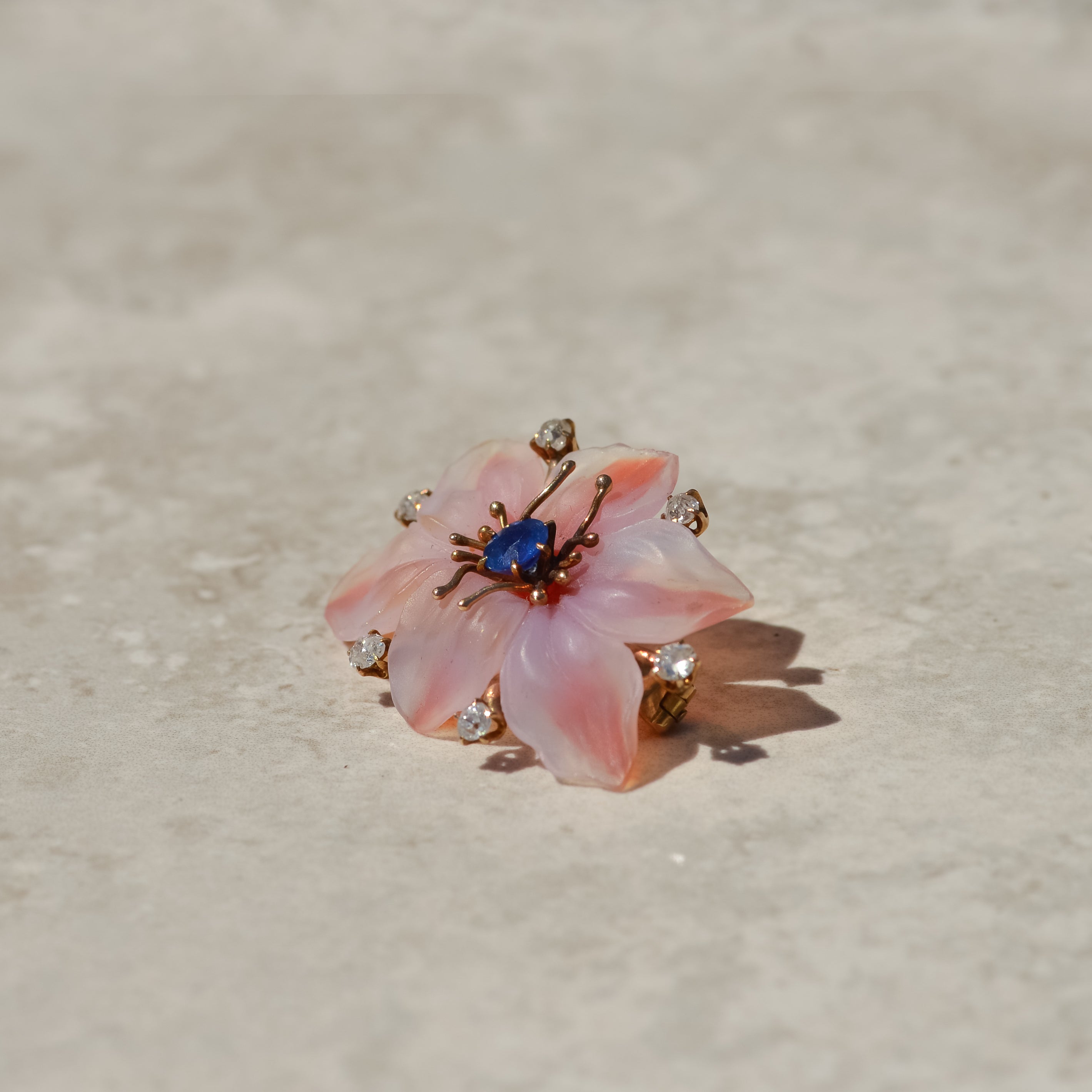 Art Nouveau Carved Agate Flower Brooch
