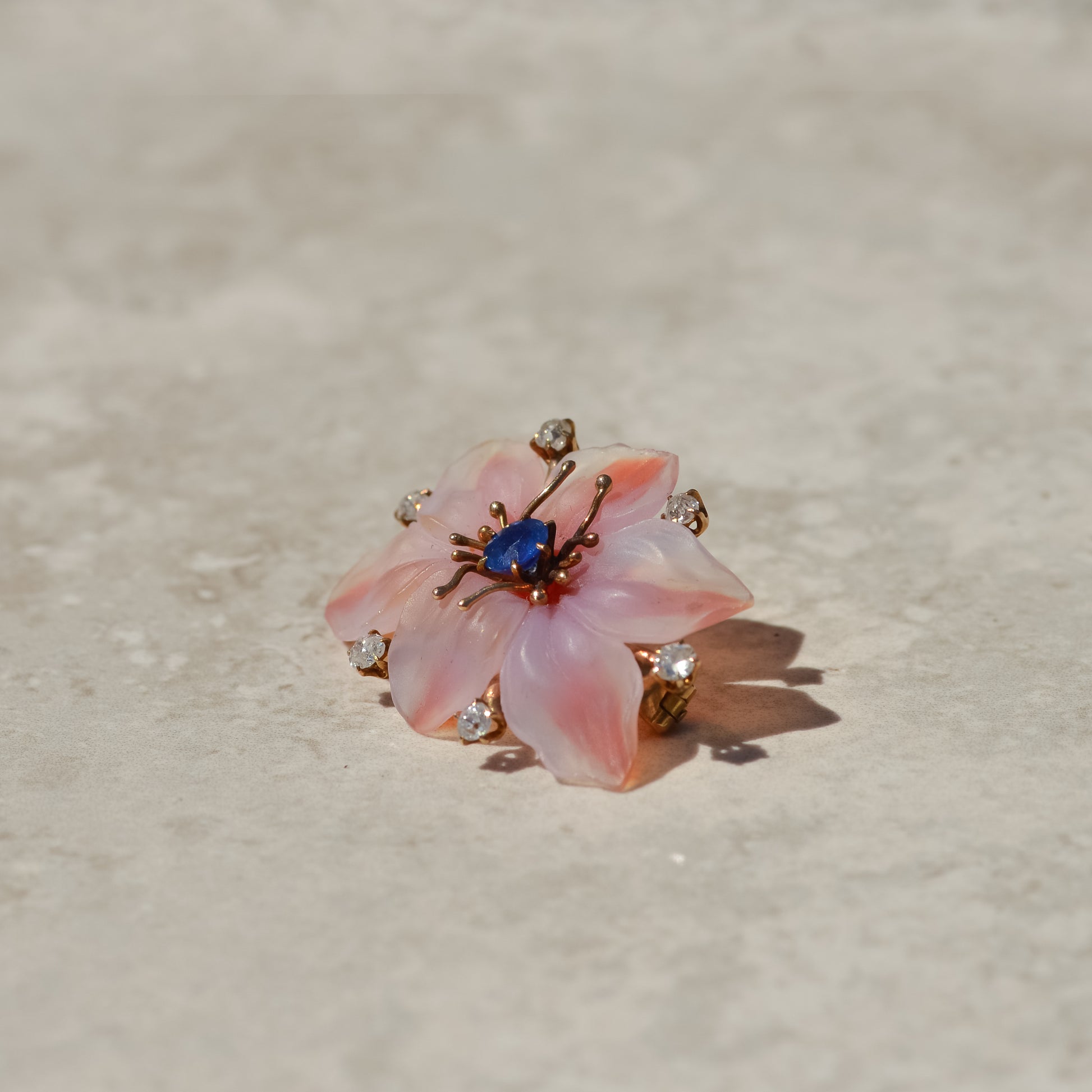 Art Nouveau Carved Agate Flower Brooch
