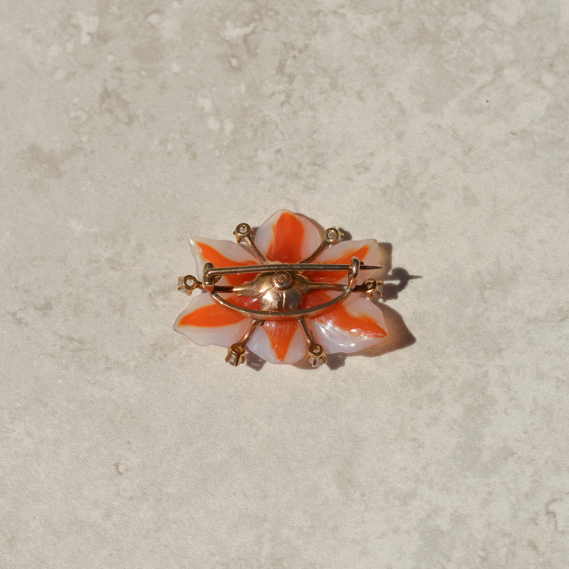 Art Nouveau Carved Agate Flower Brooch