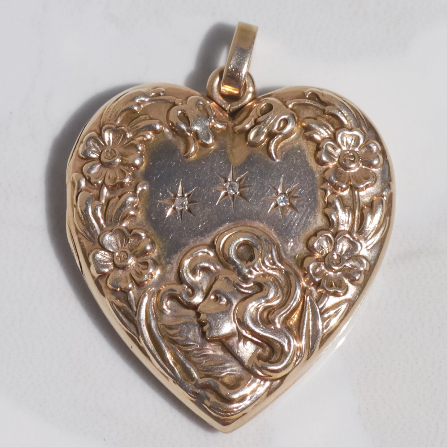 Antique Repoussé Heart-Shaped Locket 12k