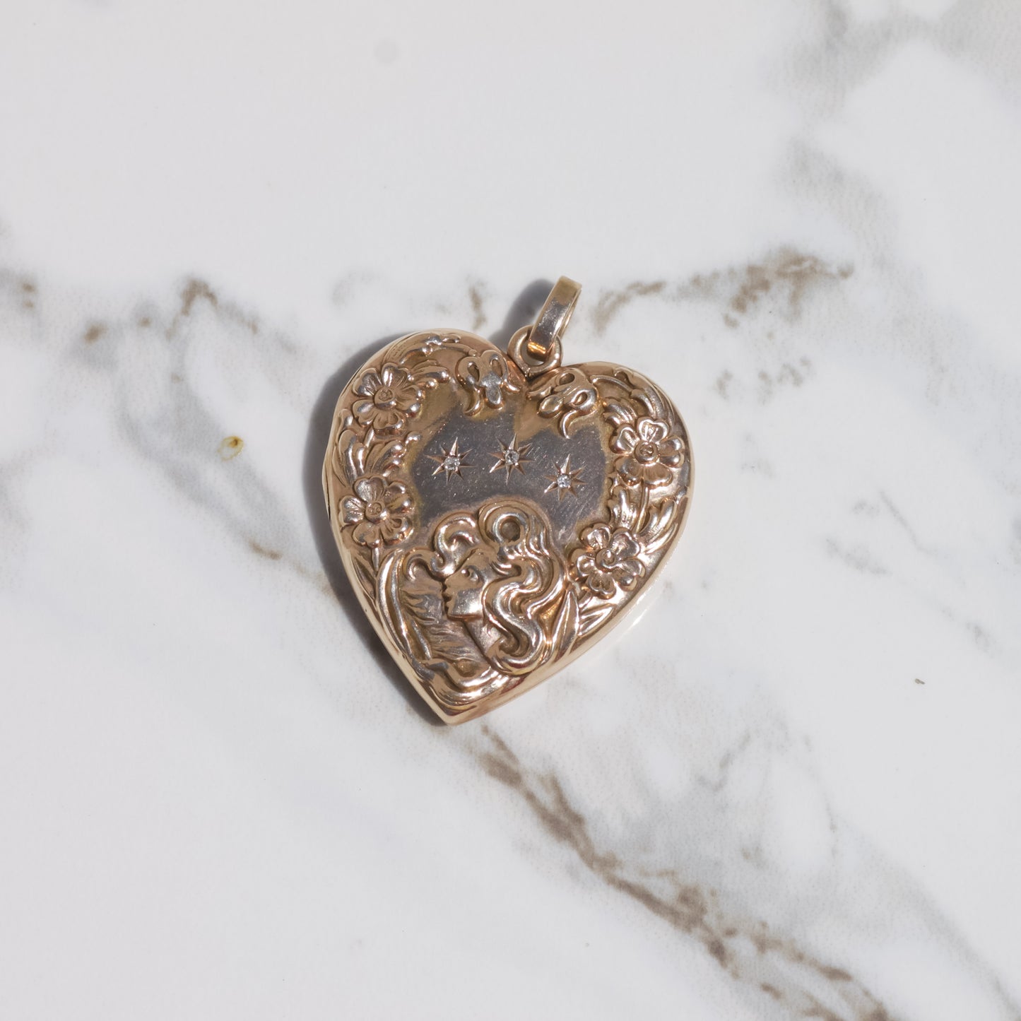 Antique Repoussé Heart-Shaped Locket 12k