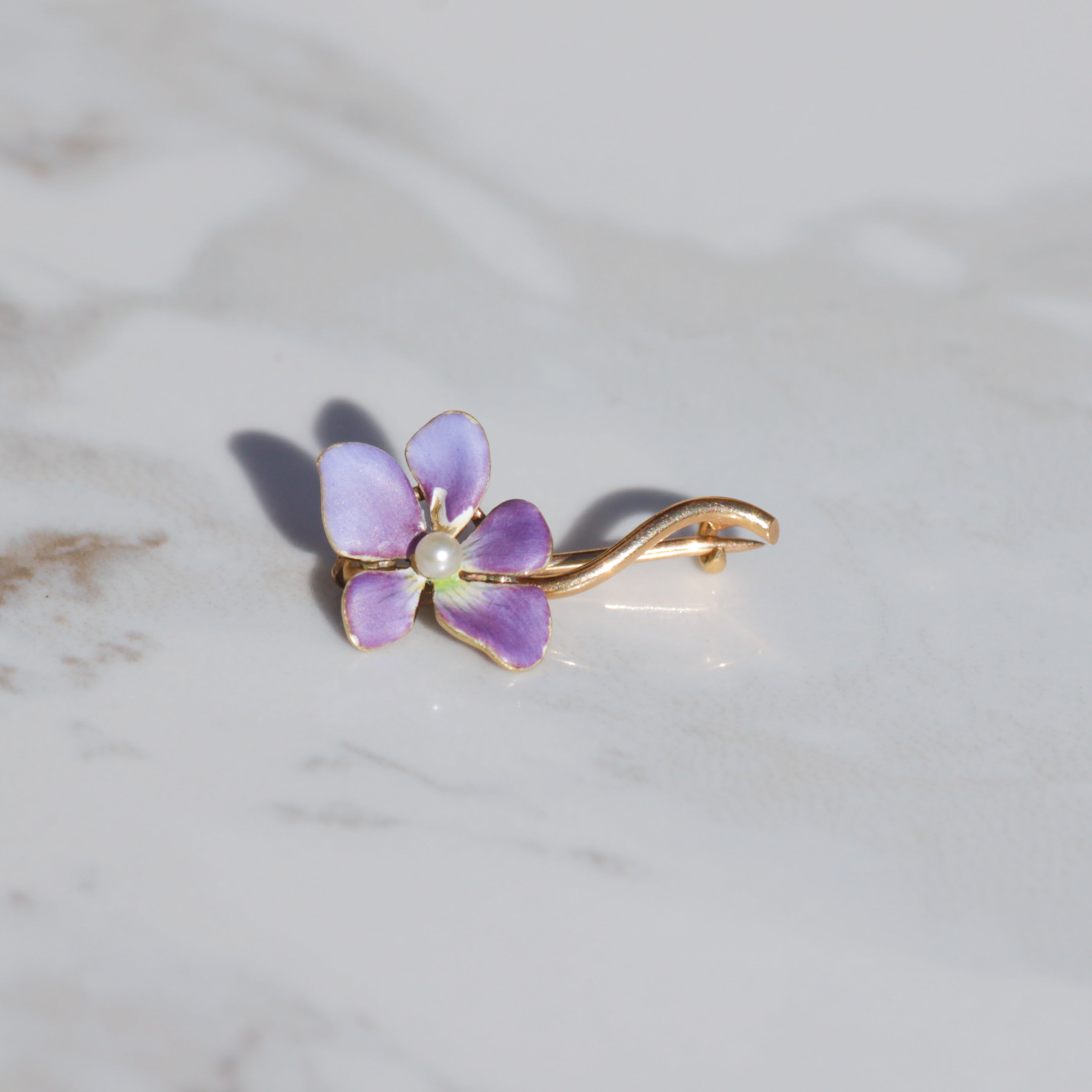 Antique Art Nouveau Enamel Violet Pin