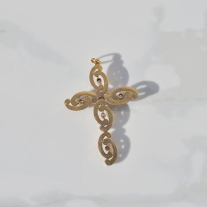 Antique Sapphire and Diamond Cross Pendant 14k