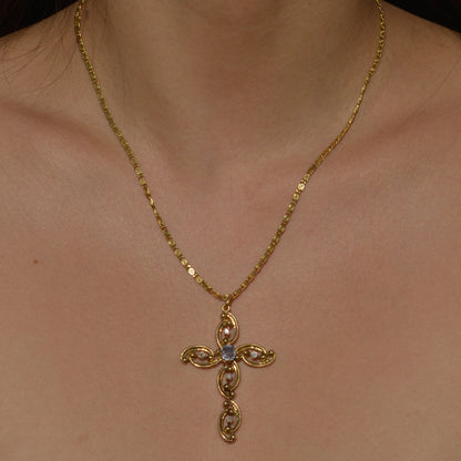 Antique Sapphire and Diamond Cross Pendant 14k