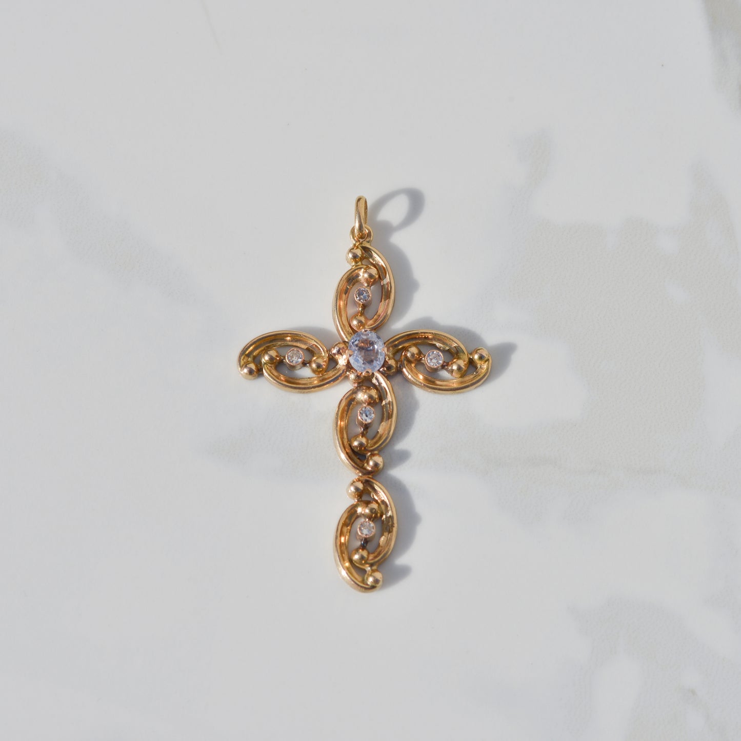 Antique Sapphire and Diamond Cross Pendant 14k