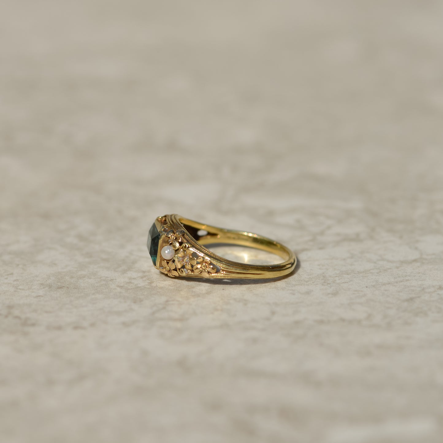 Art Nouveau Tourmaline and Pearl Ring