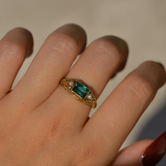 Art Nouveau Tourmaline and Pearl Ring