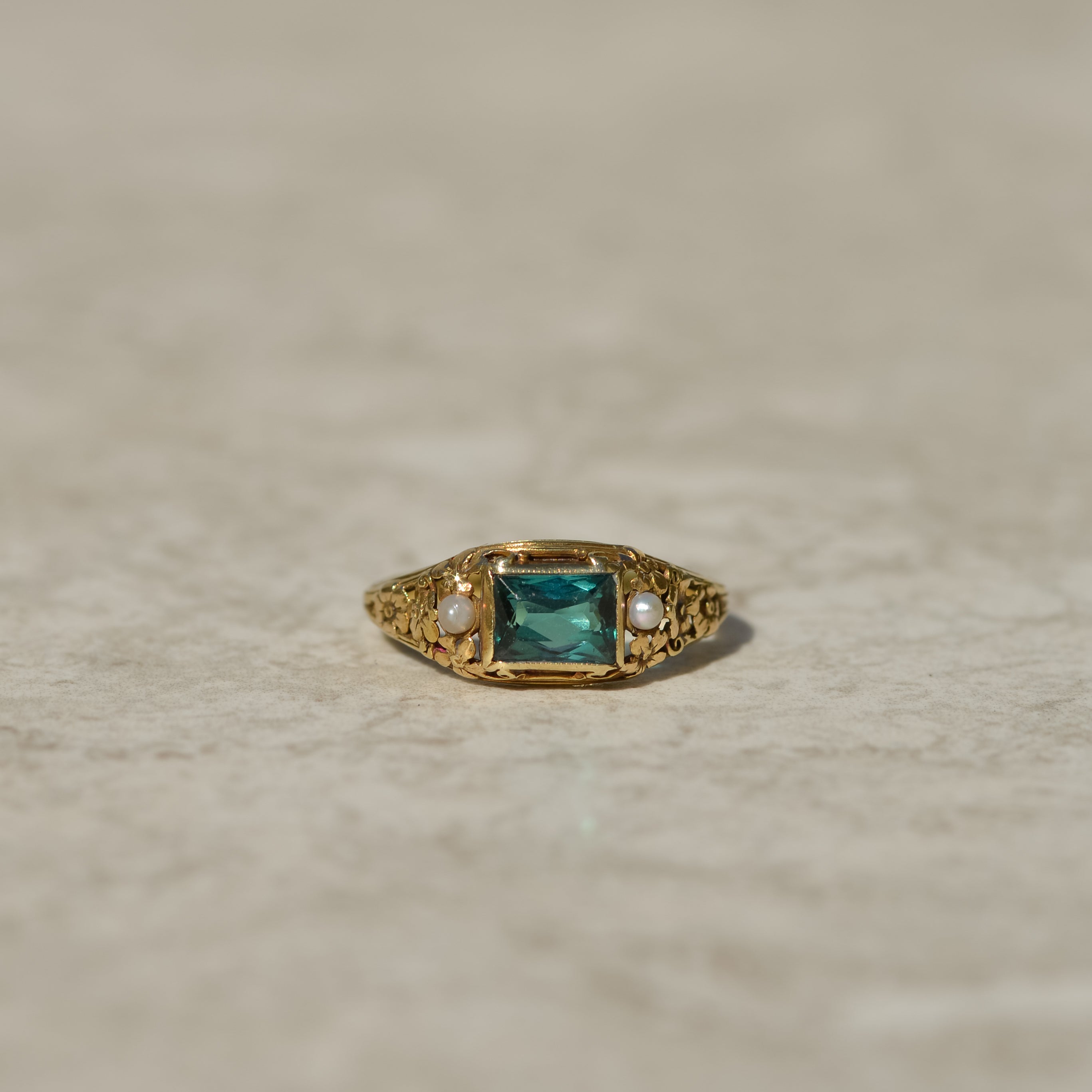 Art Nouveau Tourmaline and Pearl Ring