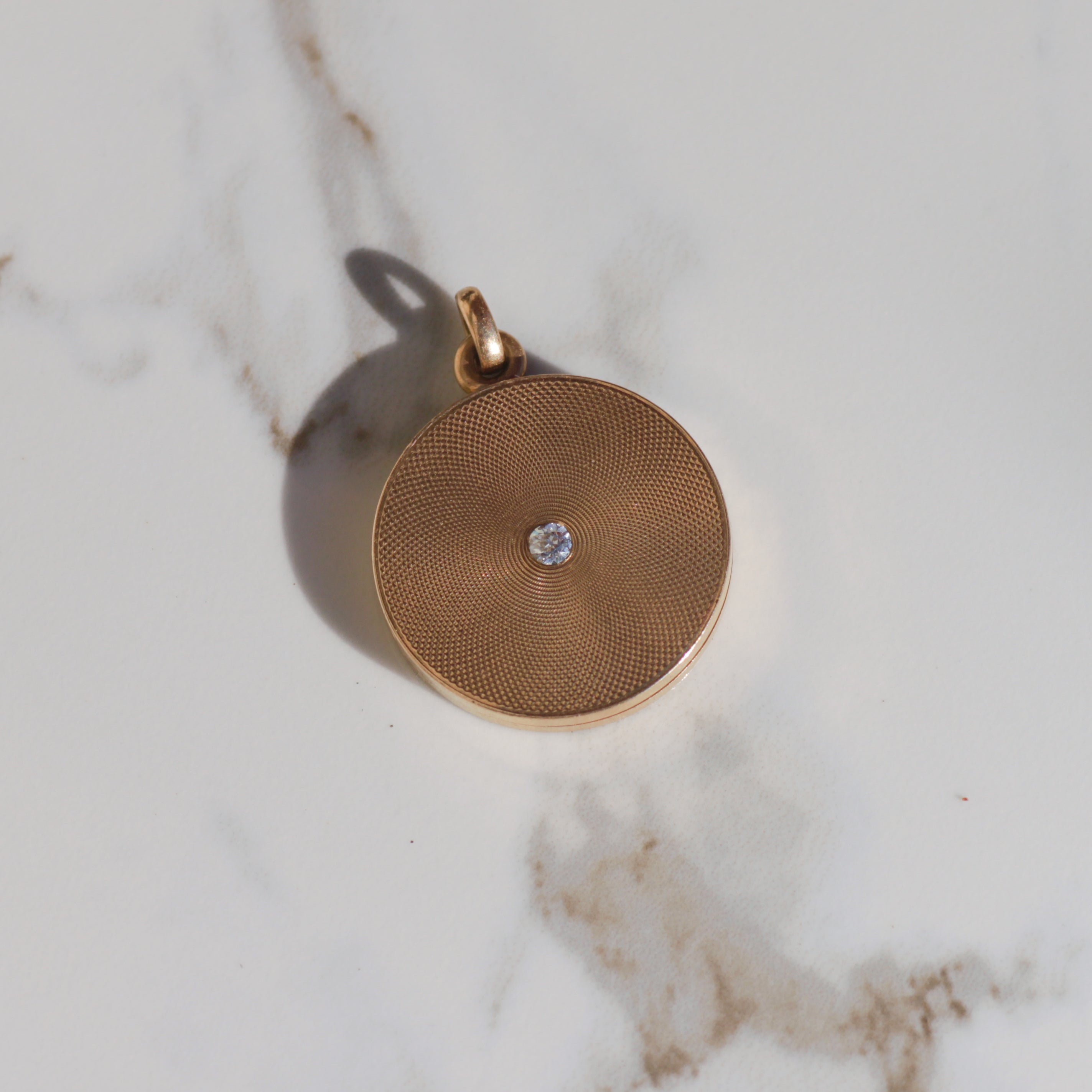 Antique Round Engine-Turned Locket with Diamond