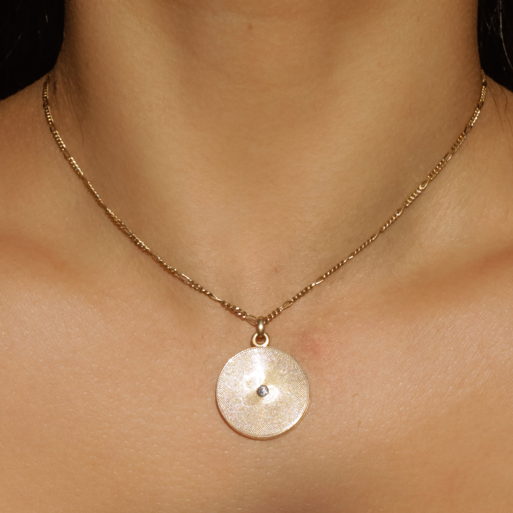 Antique Round Engine-Turned Locket with Diamond