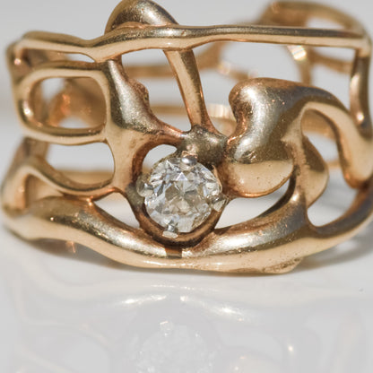 Vintage Old Mine Cut Ring Sz 8 3/4 14k