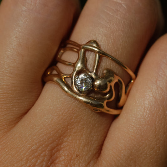 Vintage Old Mine Cut Ring Sz 8 3/4 14k