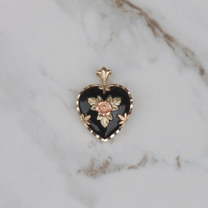 Vintage Onyx Heart Pendant 10k Gold