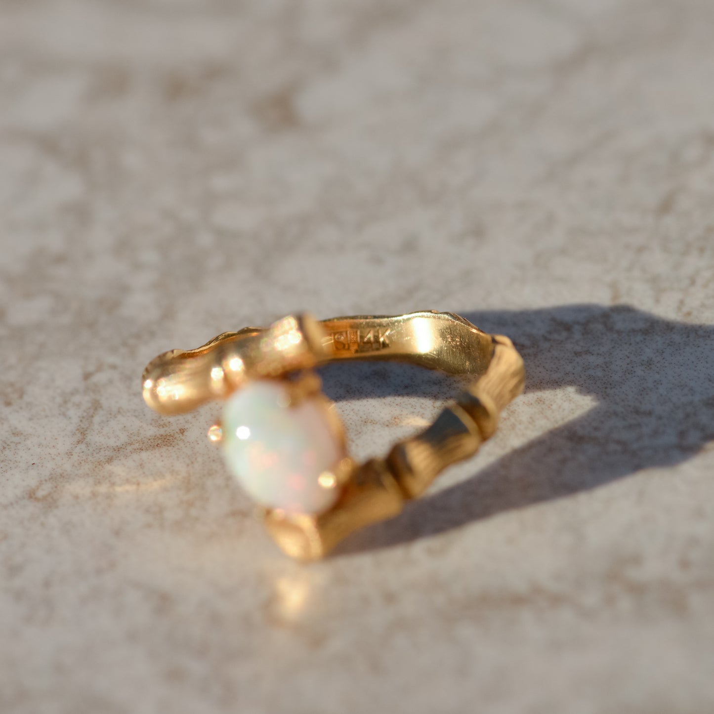 Vintage Opal Bamboo Bypass Ring