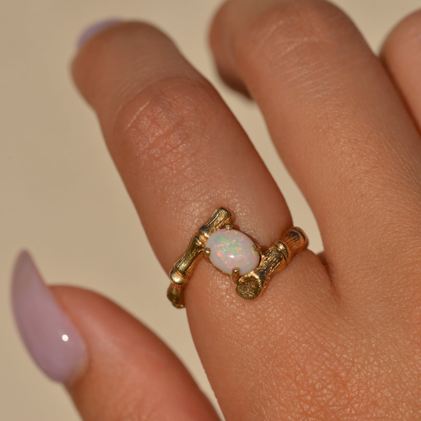 Vintage Opal Bamboo Bypass Ring