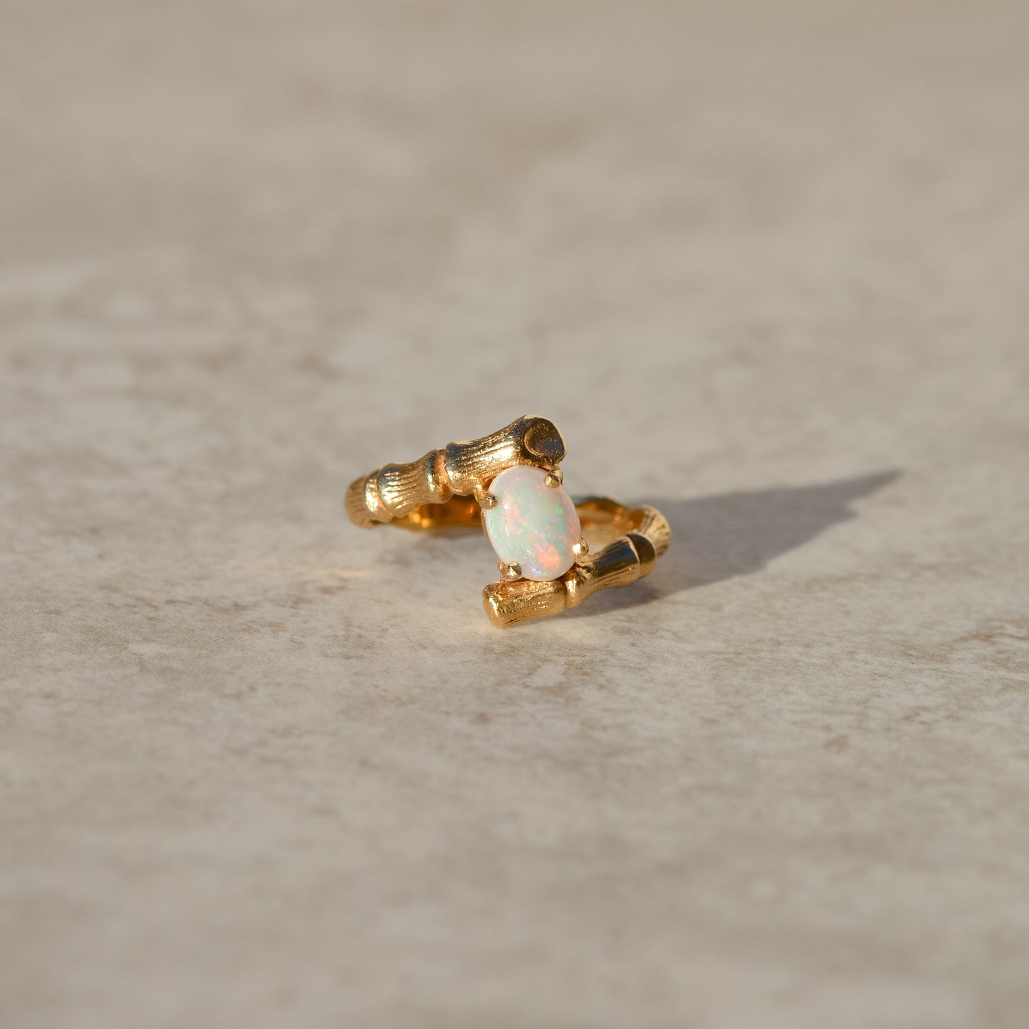 Vintage Opal Bamboo Bypass Ring