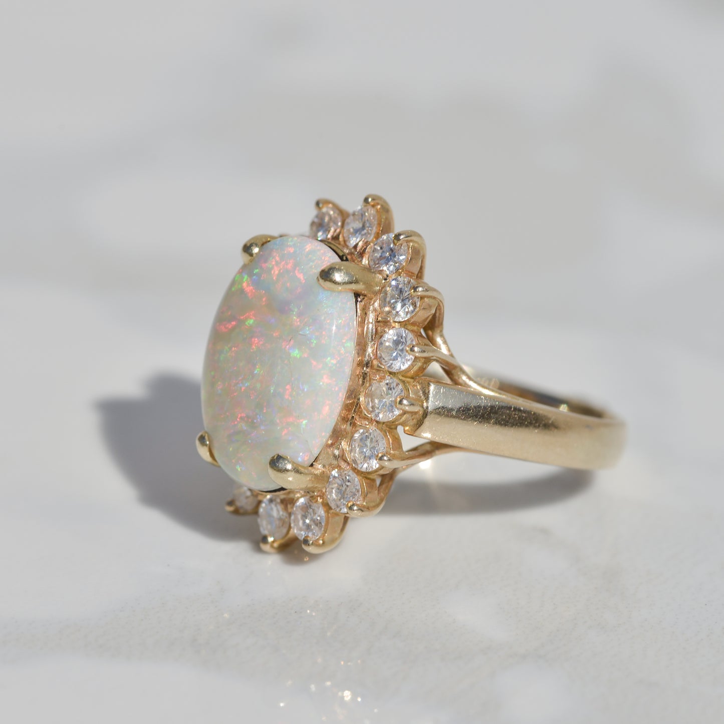 Estate Opal and Diamond Ring Sz 6 3/4 14k