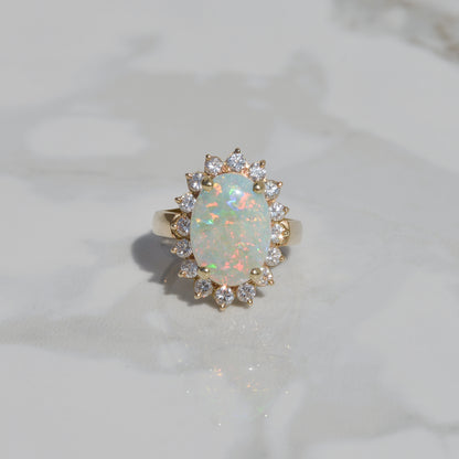 Estate Opal and Diamond Ring Sz 6 3/4 14k