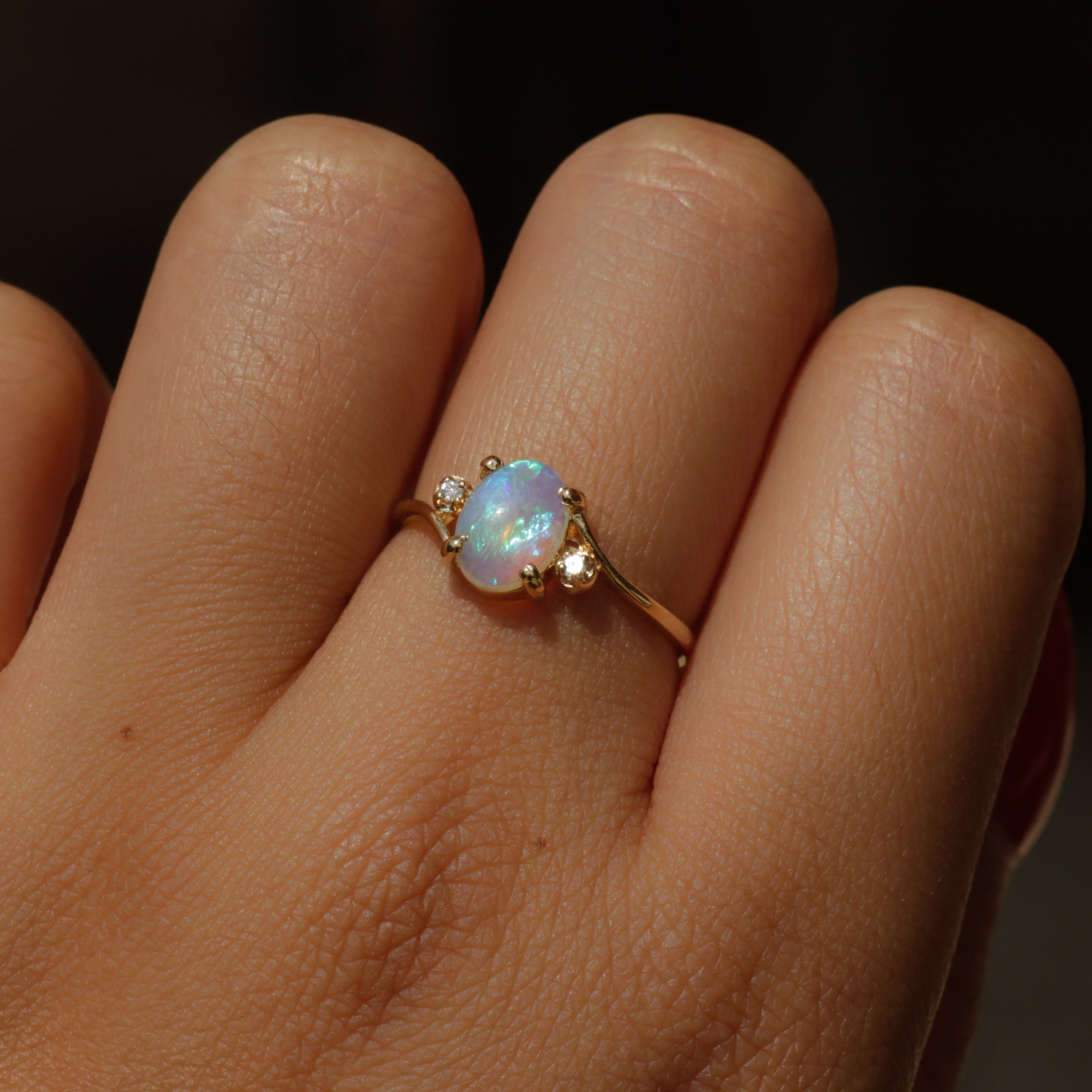 Vintage Opal and Diamond Ring Sz 6 3/4 14k