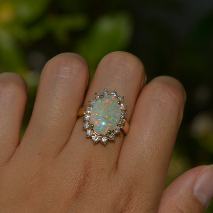 Estate Opal and Diamond Ring Sz 6 3/4 14k