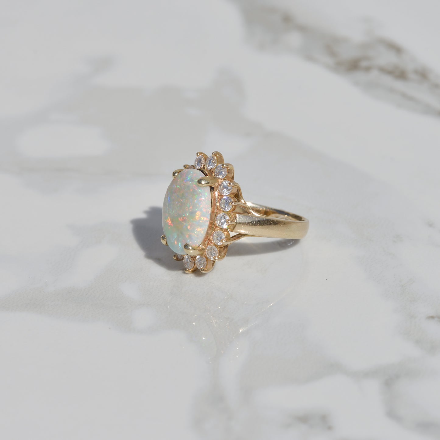 Estate Opal and Diamond Ring Sz 6 3/4 14k