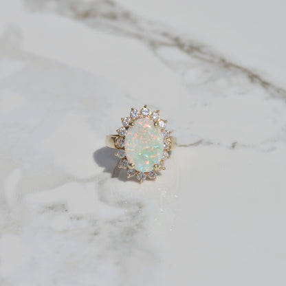 Estate Opal and Diamond Ring Sz 6 3/4 14k