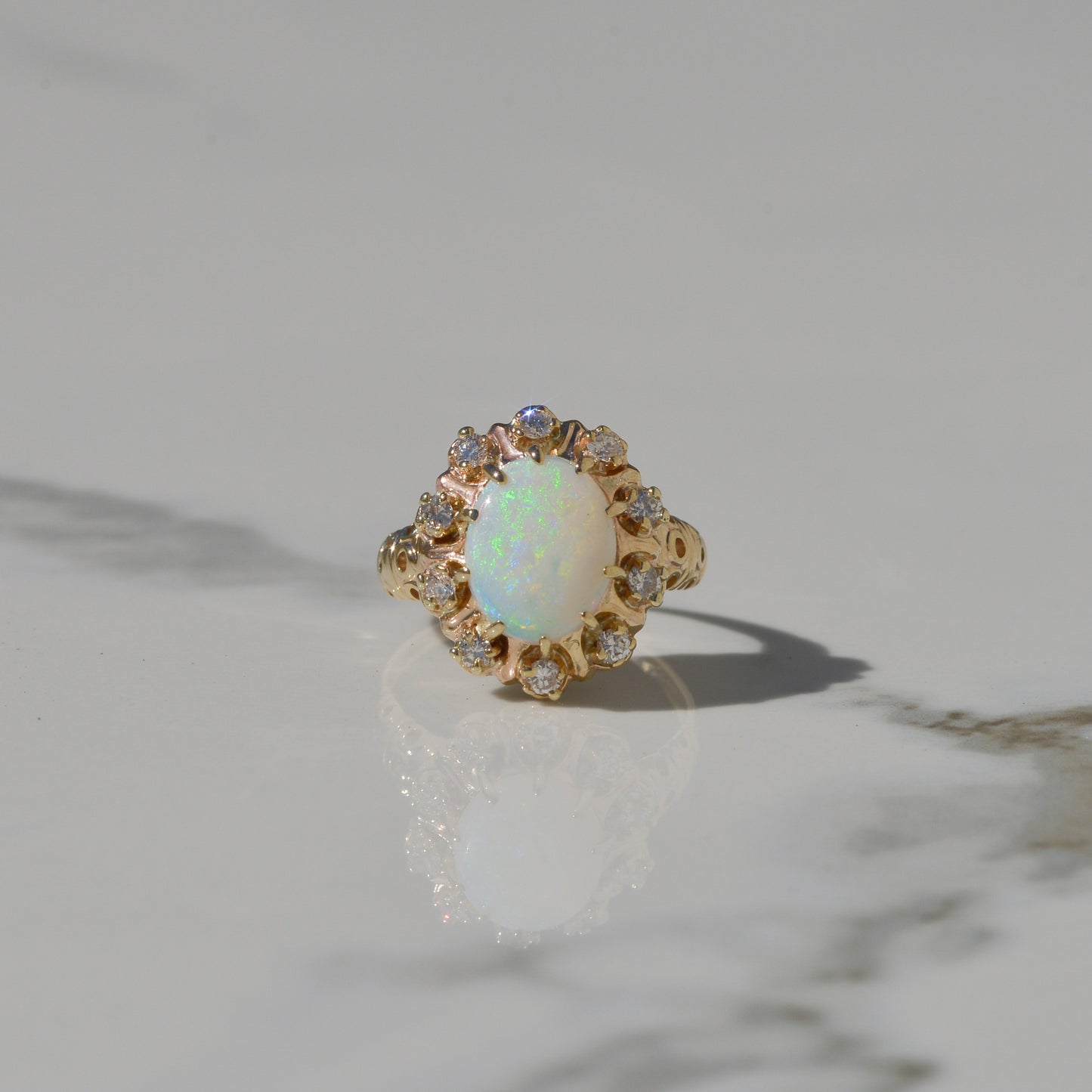 Vintage Opal and Diamond Ring Sz 5 1/2 14k