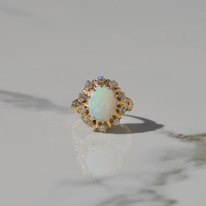 Vintage Opal and Diamond Ring Sz 5 1/2 14k