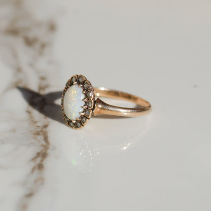 Vintage Opal and Rosecut Diamond Ring Sz 9 10k